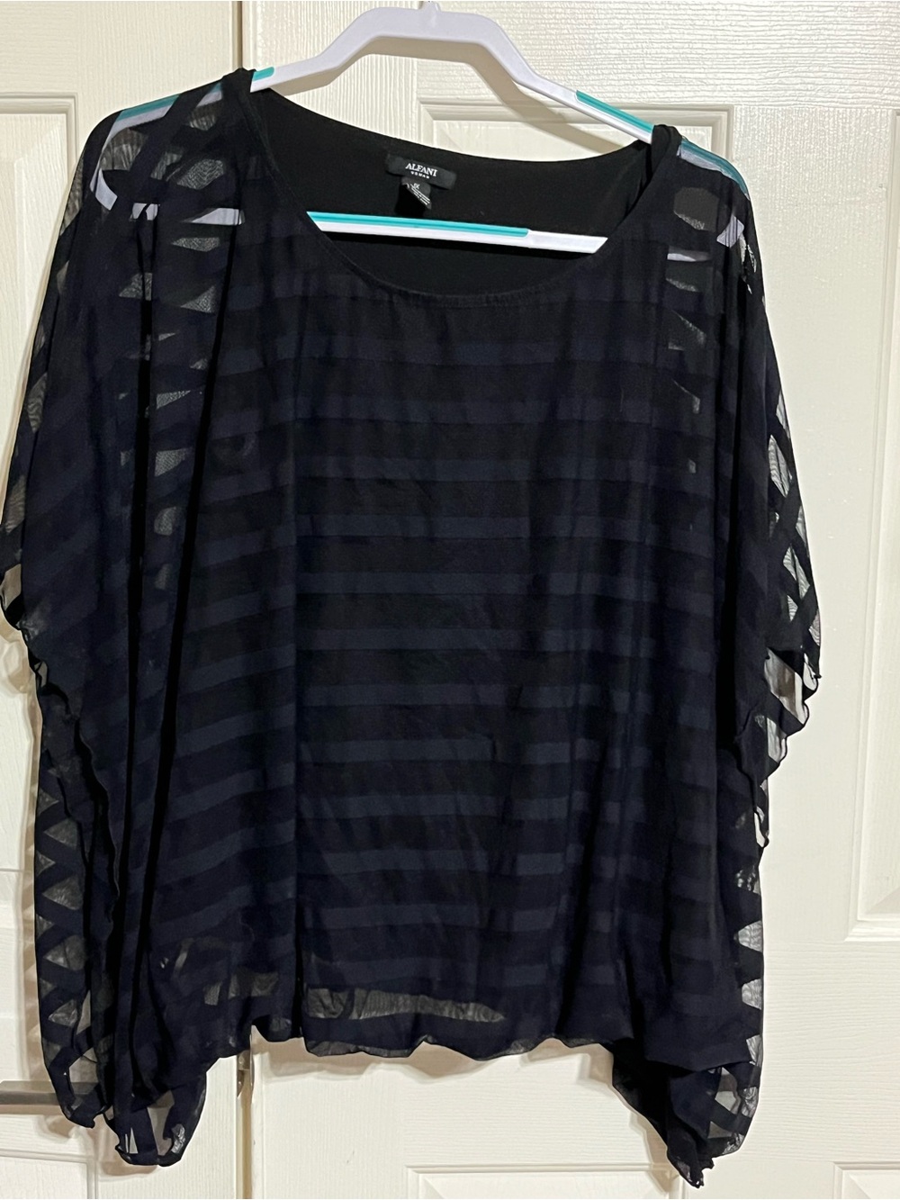 Alfani Black Sheer Striped Women's Blouse